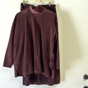 Tweeds plum purple velour dress set skirt top cotton knit